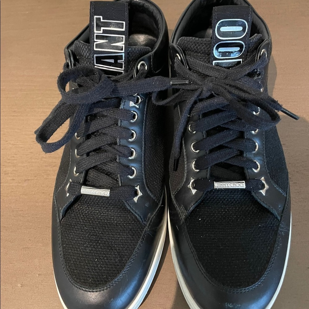 Jimmy Choo Black Miami Canvas And Leather Logo Pull Sneakers size 40 - Picture 3 of 6